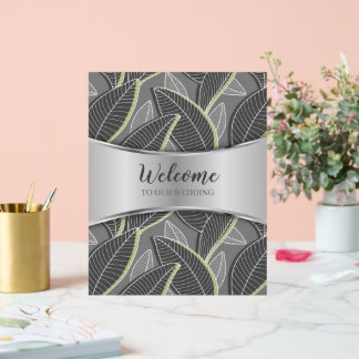 Curved lines Branches Leaves Grey G626 Acrylic Sign