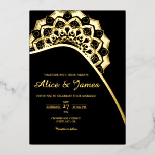 Curved Mandala Elegant Black Gold Foil Wedding