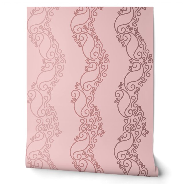 Curved Ombre Stripes - Rosy - Pink Wallpaper (Unrolling)