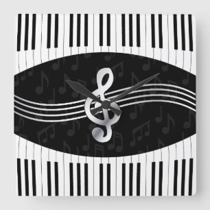 Curved Piano keys and treble clef Square Wall Clock