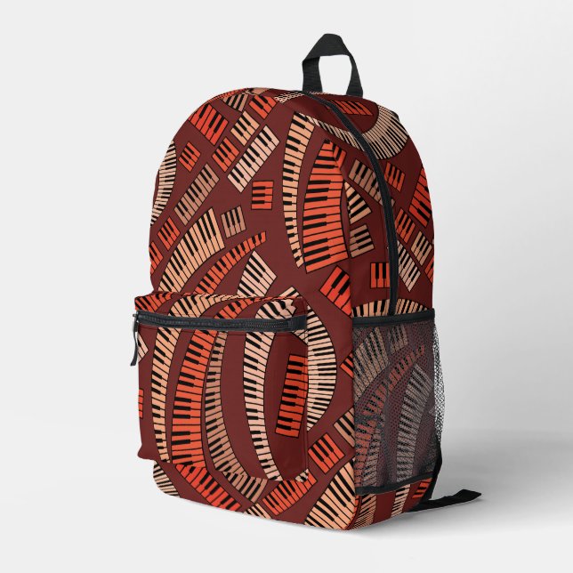 Curved Piano Keys Pattern Printed Backpack (Back Corner Right)