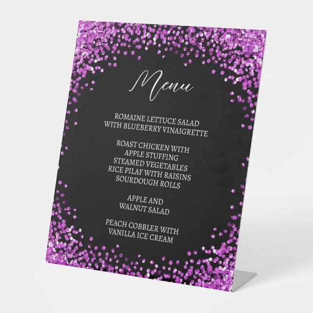 Curved Purple Glitter Black Menu Pedestal Sign (Front)