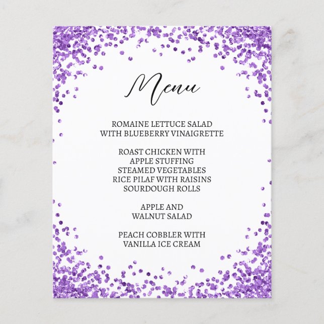 Curved Purple Glitter White Menu (Front)