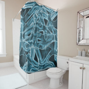 Curved ribbons, blue neon with relief and overlap shower curtain
