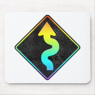 curved road ahead street sign mouse pad