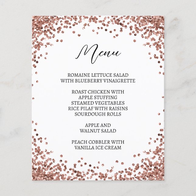 Curved Rose Gold Glitter White Menu (Front)