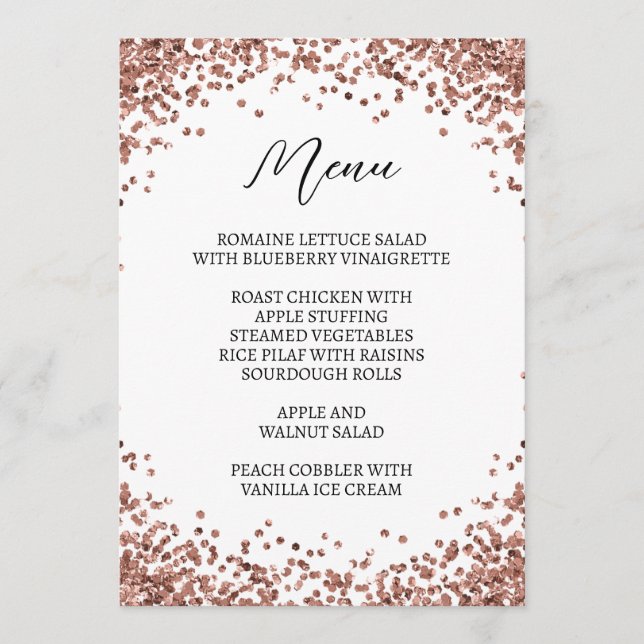 Curved Rose Gold Glitter White Menu (Front)