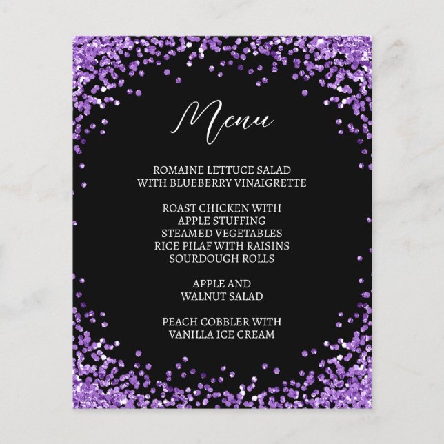 Curved Royal Purple Glitter Black Menu (Front)
