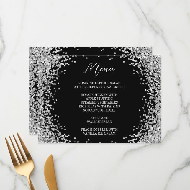 Curved Silver Glitter Black and White Menu (Front/Back In Situ)