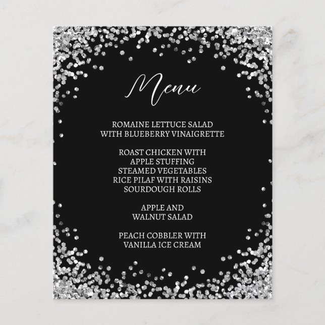 Curved Silver Glitter Black Menu (Front)