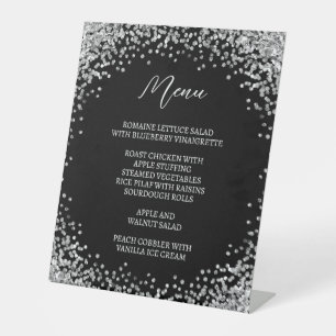 Curved Silver Glitter Black Menu Pedestal Sign