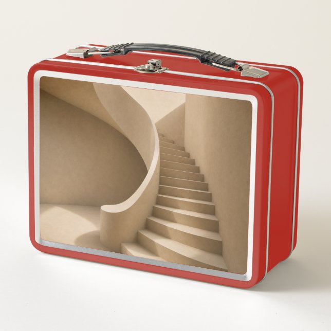 Curved Staircase Minimalist Beige Lunch Box (Front)