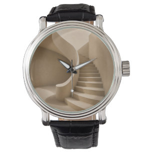 Curved Staircase Minimalist Beige Watch