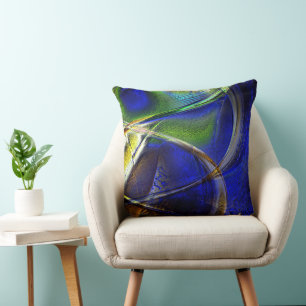 Curved strokes over sepia to green and blue rind cushion