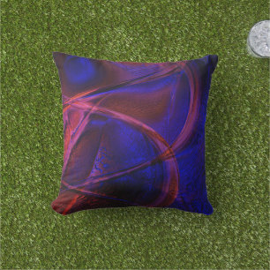 Curved strokes over startling blue and red crust cushion