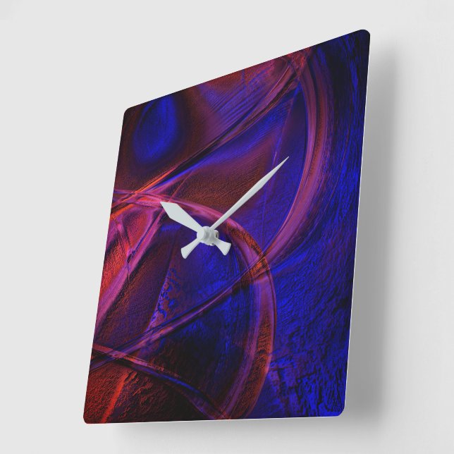 Curved strokes over startling red and blue crust   square wall clock (Angle)