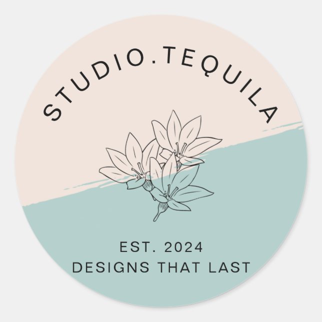 Curved Text Logo in Grey and Beige Classic Round Sticker (Front)