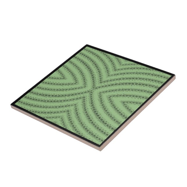 Curved Textured Brushstrokes Pattern Black Green Tile (Side)