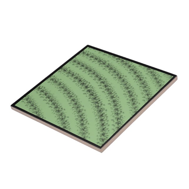 Curved Textured Brushstrokes Pattern Black Green Tile (Side)