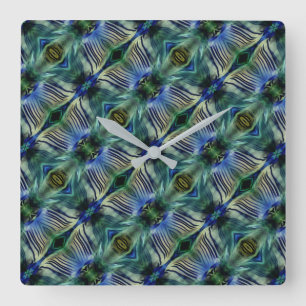 Curved transverse stripes in showy green and blue square wall clock