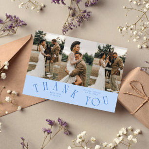Curved Typography Icy Blue Wedding Multi Photo Thank You Card