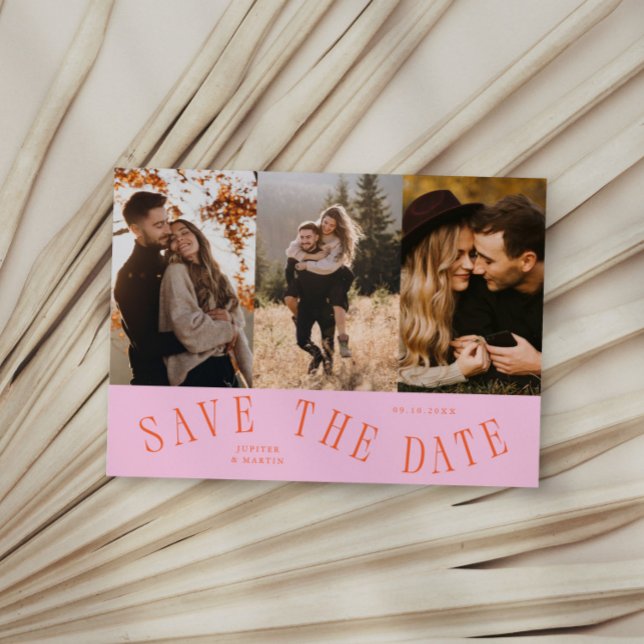 Curved Typography Multi Photo Orange Pink Save The Date (Creator Uploaded)