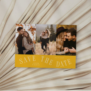 Curved Typography Multi Photo Yellow Save The Date