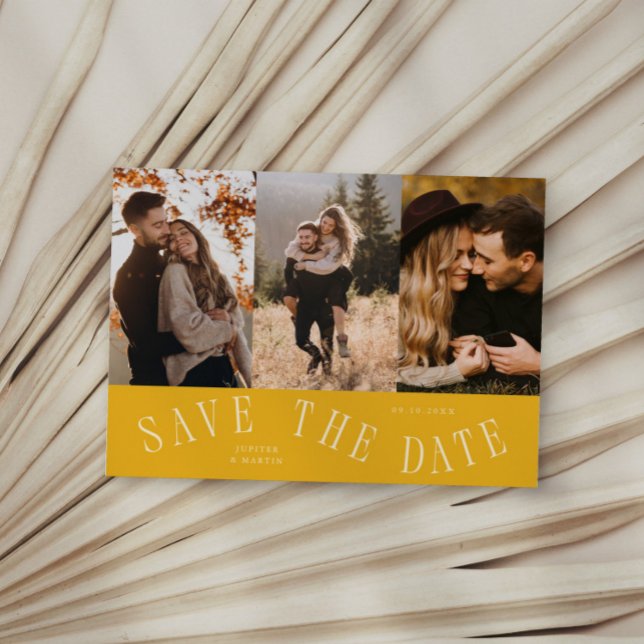 Curved Typography Multi Photo Yellow Save The Date (Creator Uploaded)