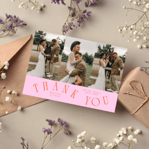 Curved Typography Orange Pink Wedding Multi Photo Thank You Card