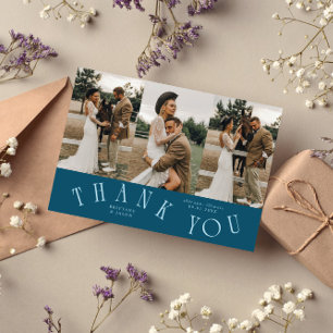 Curved Typography Teal Wedding Multi Photo Thank You Card