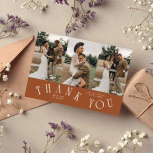 Curved Typography Terracotta Wedding Multi Photo  Thank You Card