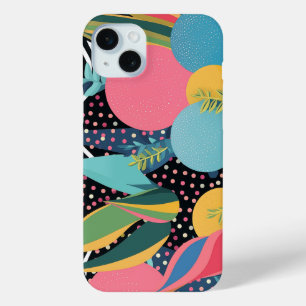 Curves and dots with leaves iPhone 15 mini case