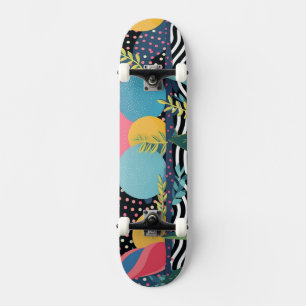 Curves and dots with leaves skateboard