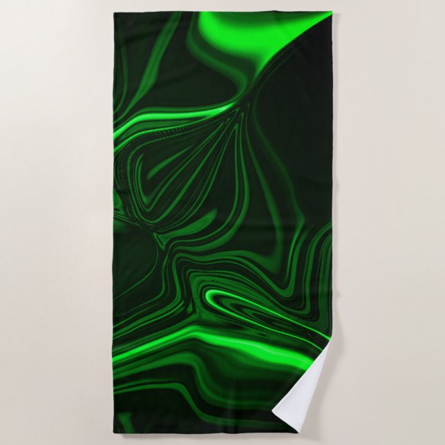Curves and folds green nickeled on dark background beach towel (Front)