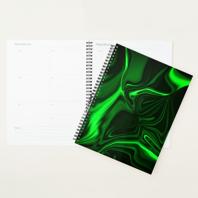 Curves and folds green nickeled on dark background planner (Display)