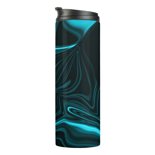 Curves in dark turquoise blue, deep sky or cyan thermal tumbler (Rotated Right)