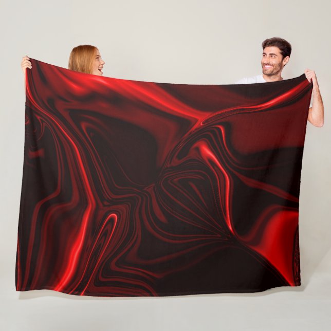 Curves in metallic red, and deep red parts fleece blanket (In Situ)