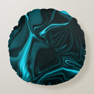 Curves in turquoise blue, deep sky or cyan. round cushion