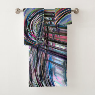 Curves looking like space road, colourful notched  bath towel set
