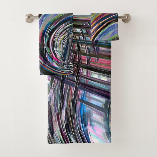 Curves looking like space road, colourful notched  bath towel set (Insitu)