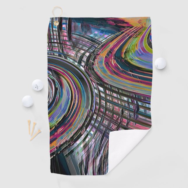 Curves looking like space road, colourful notched  golf towel (InSitu)