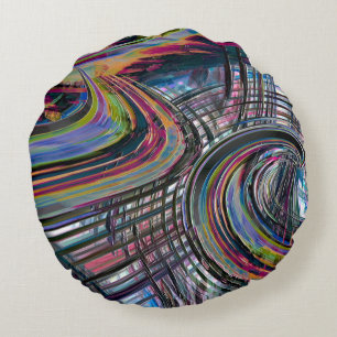 Curves looking like space roadway, coloured carved round cushion