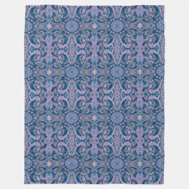 Curves & Lotuses, abstract pattern lavender & blue Fleece Blanket (Front)