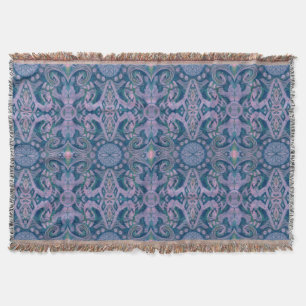 Curves & Lotuses, abstract pattern lavender & blue Throw Blanket