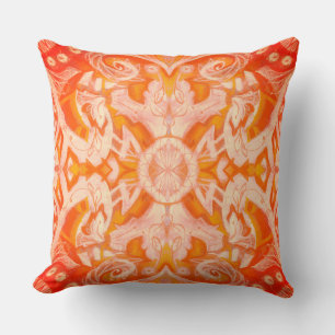 Curves & Lotuses, abstract pattern, yellow orange Cushion
