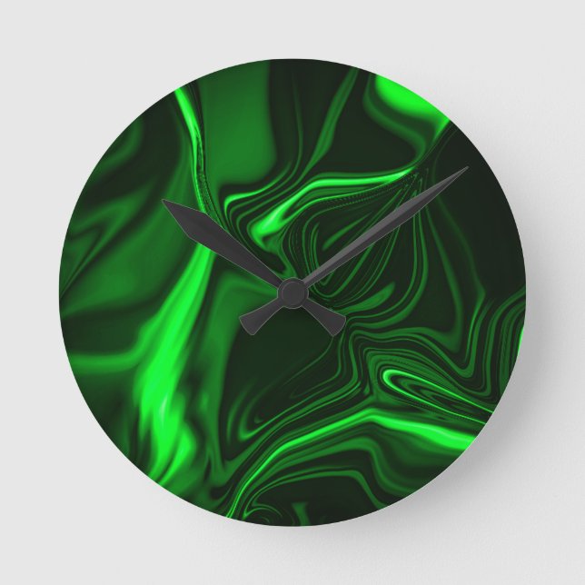 Curves or undulations green metallic, deep dark round clock (Front)