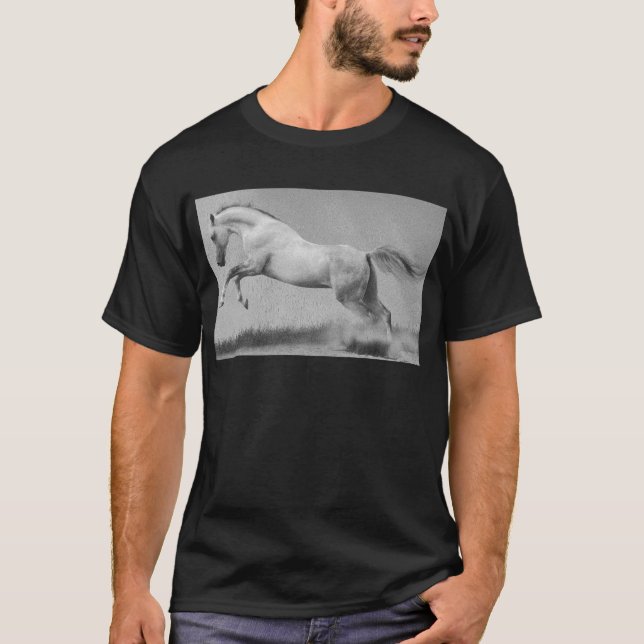 Curvet Horse Animal Template Mens Modern Black T-Shirt (Front)