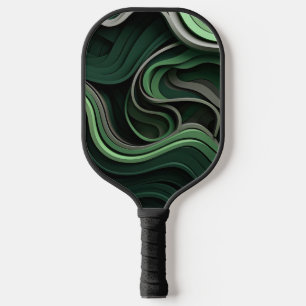 Curvilinear abstract in green and grey pickleball paddle