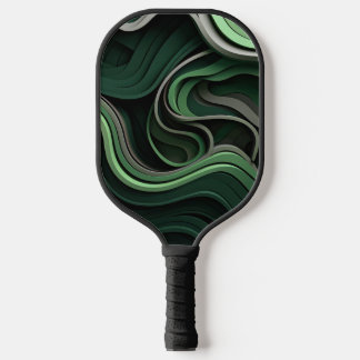 Curvilinear abstract in green and grey pickleball paddle
