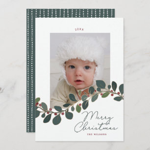 Curving Berry Leaf spray photo Christmas Holiday Card